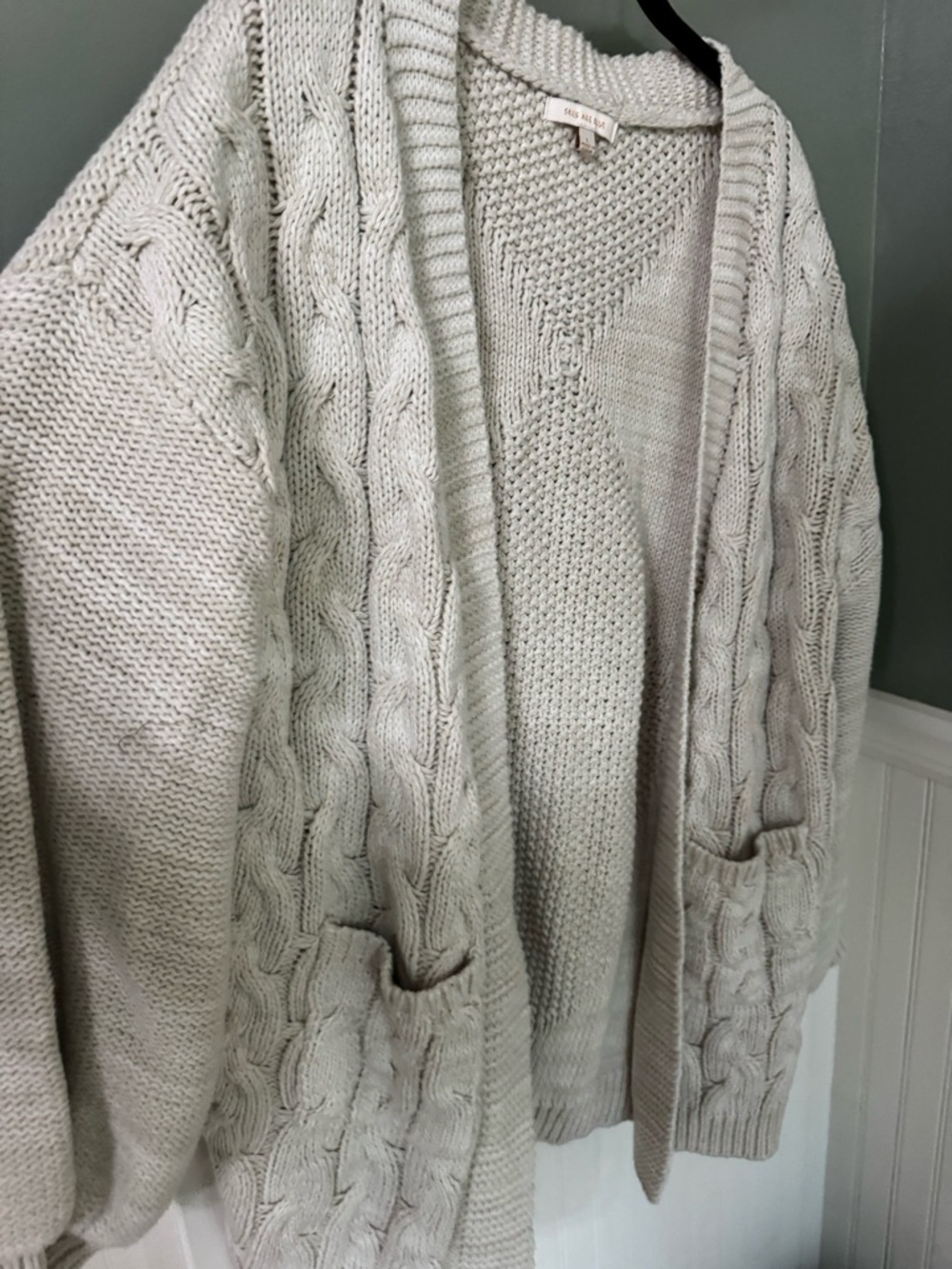 Skies are Blue Open-Front Cable Knit Cardigan Sweater - Cream - Picture 3 of 5